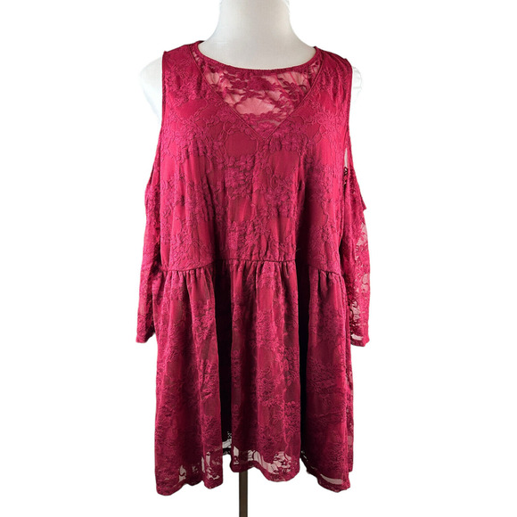 Torrid Babydoll Stretch Lace Cold Shoulder Top Biking Red Plus Size 4 4X - Picture 14 of 15